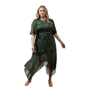 Sugarlips Juniper Floral Aerin Asymmetrical Flutter Midi Dress by Plus Size 3x